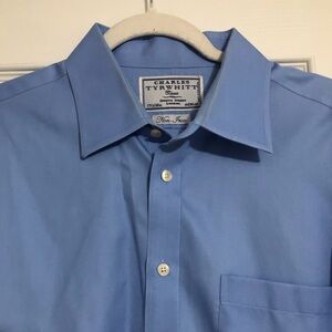 Charles Tyrwhitt Blue Dress‎ Shirt button up cuff link shirt size 17.5 38in